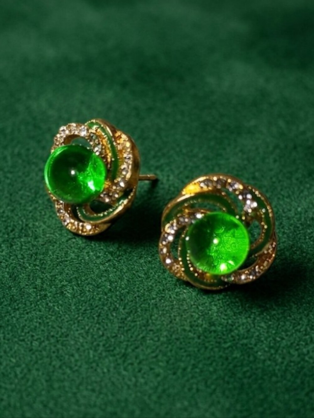 Gold-Tone Green Stud Earrings